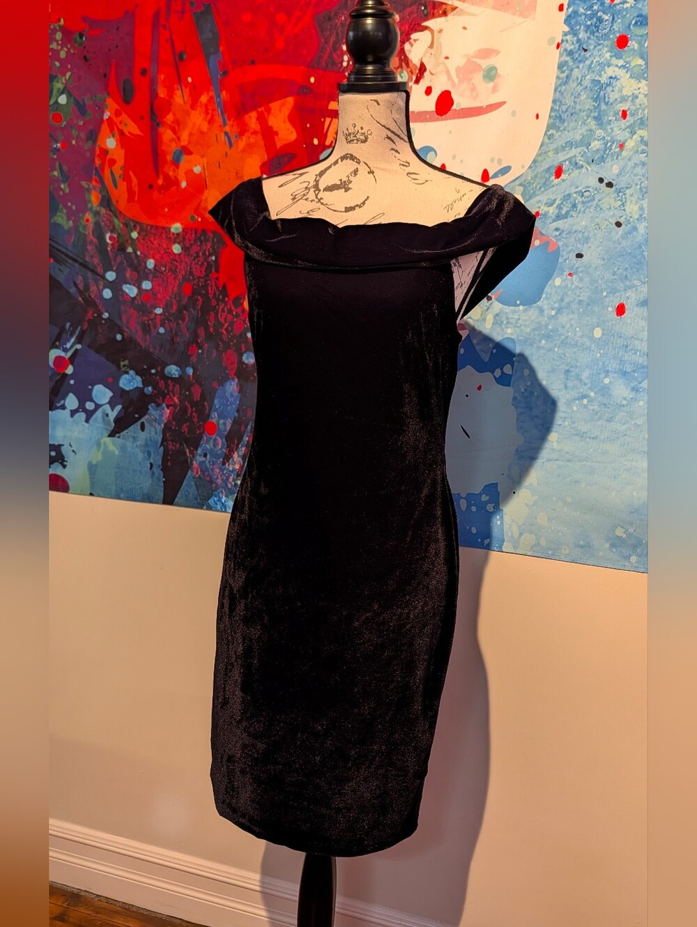 BCBGENERATION Off The Shoulder Mini Dress - Black Velvet (Sz 12)